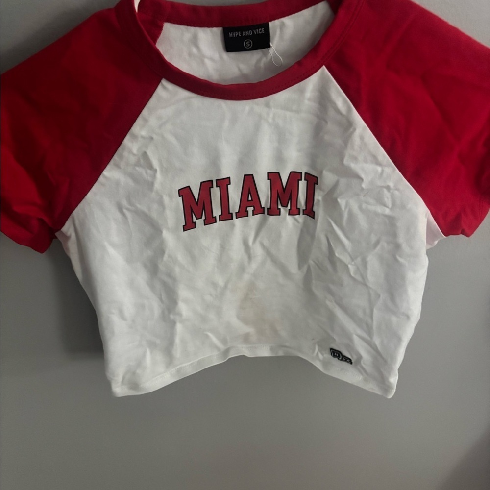 Red and White Crop Top by Hype and Vice Miami of Ohio size small